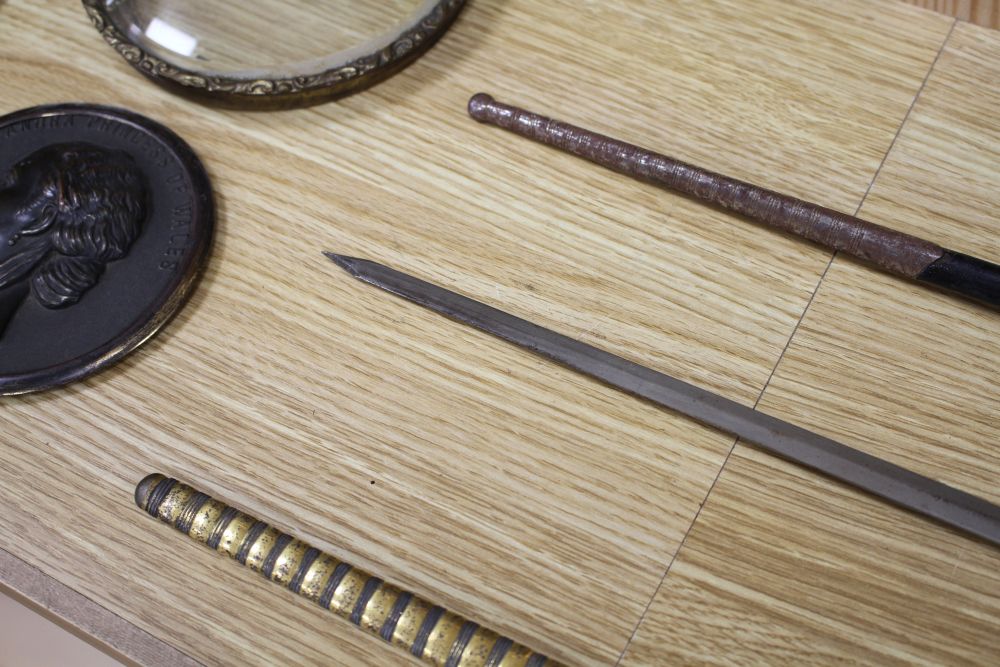 A cut steel dress sword by Ede & Ravenscroft of London and two brass hilted dress swords